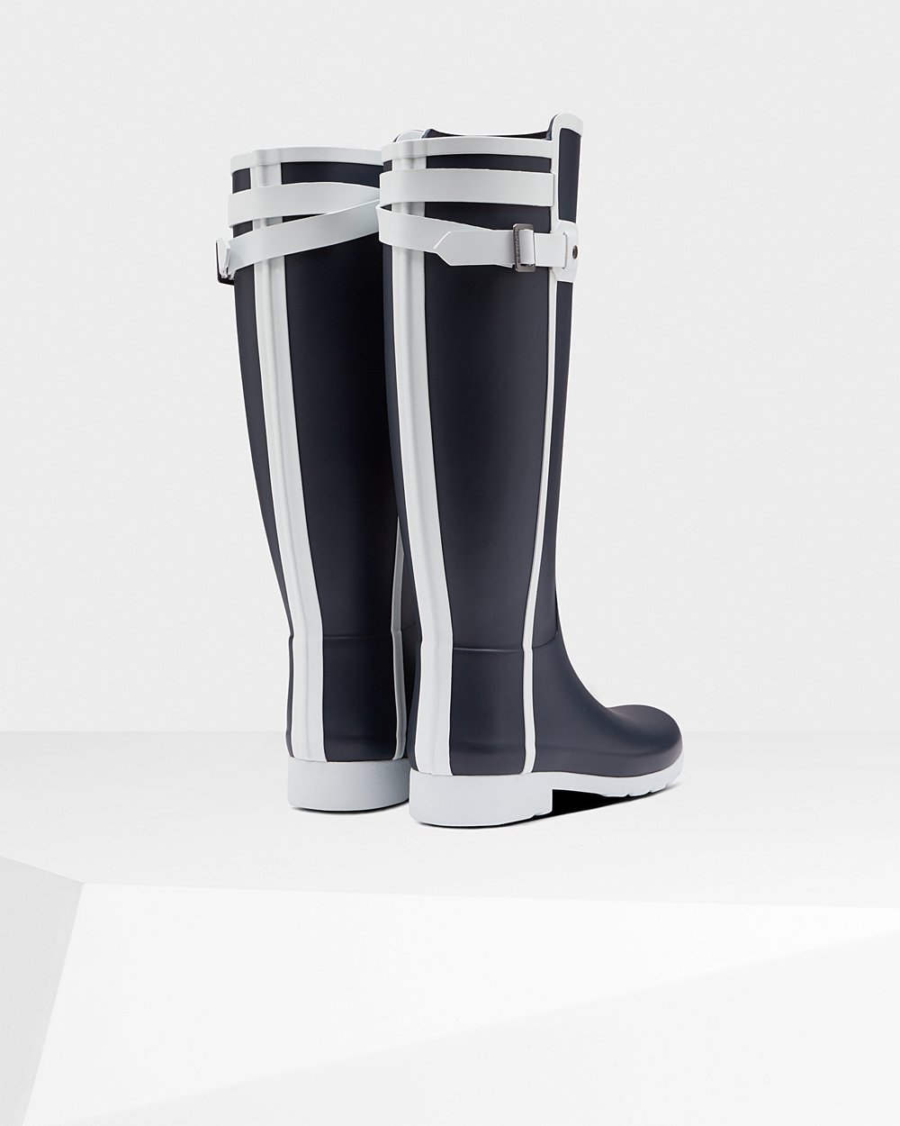 Hunter Refined Slim Fit Contrast Tall Rain Boots - Online Womens Navy/White - HPGEVK158